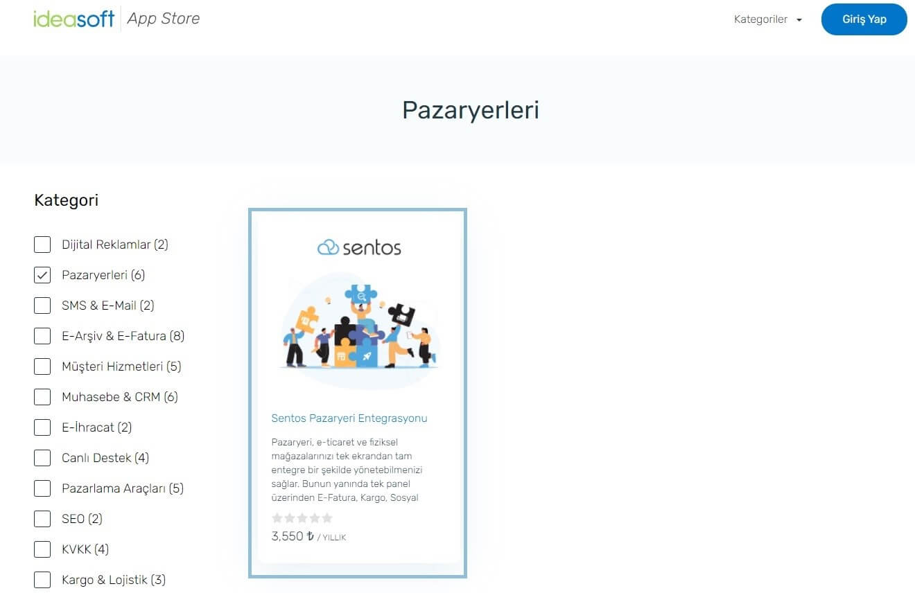 App Store Kategoriler Sentos Ekranı