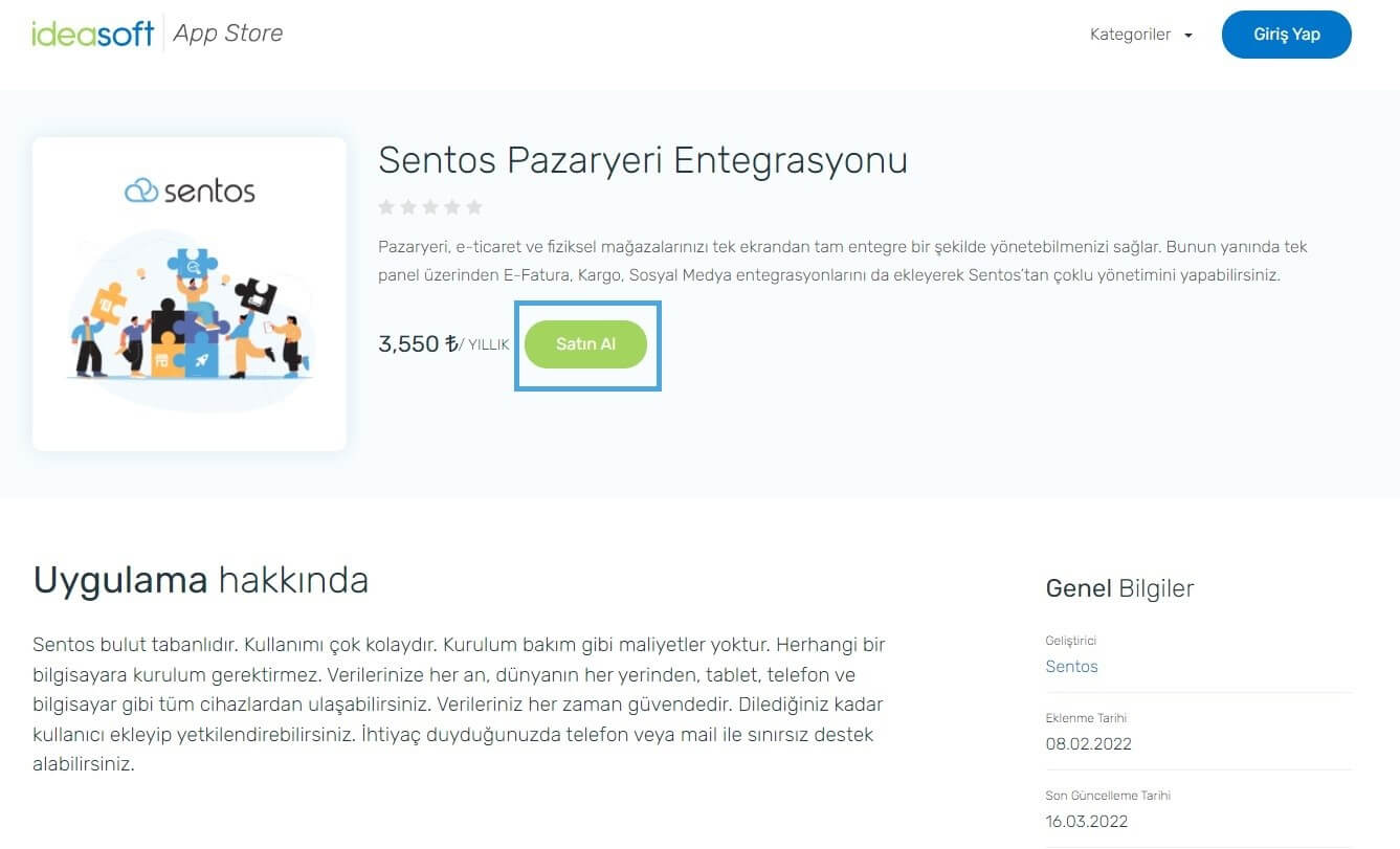 App Store Sentos Satın Al Ekranı