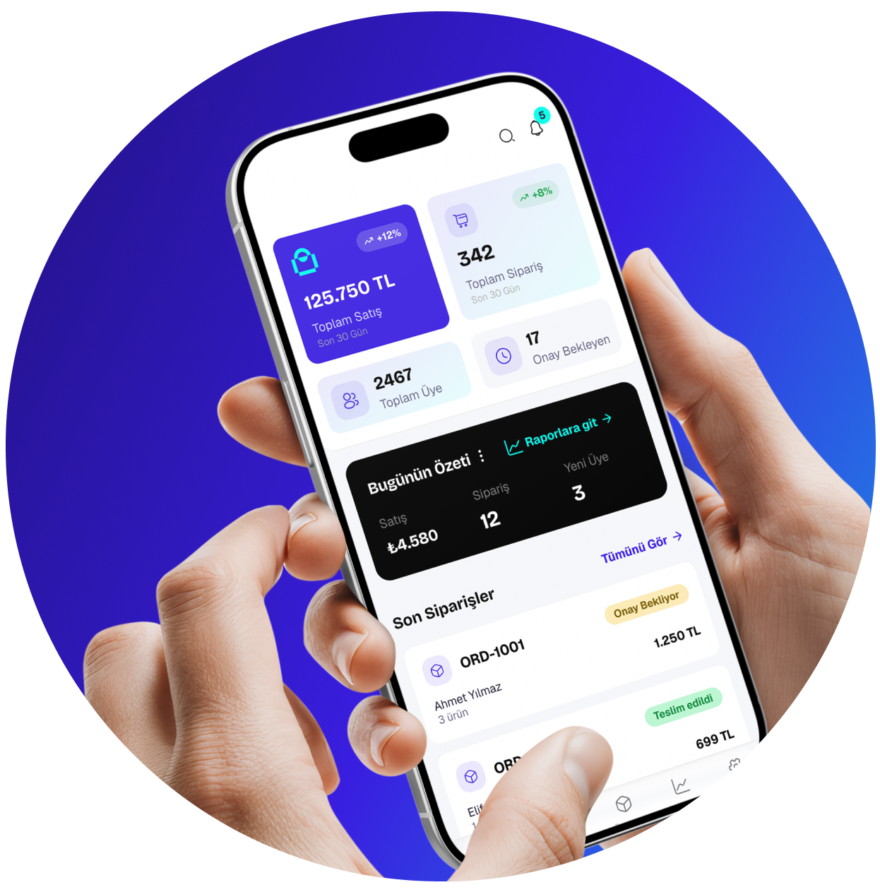 ideasoft Mobil Uygulaması Ana Sayfa ve Dashboard ekranı
