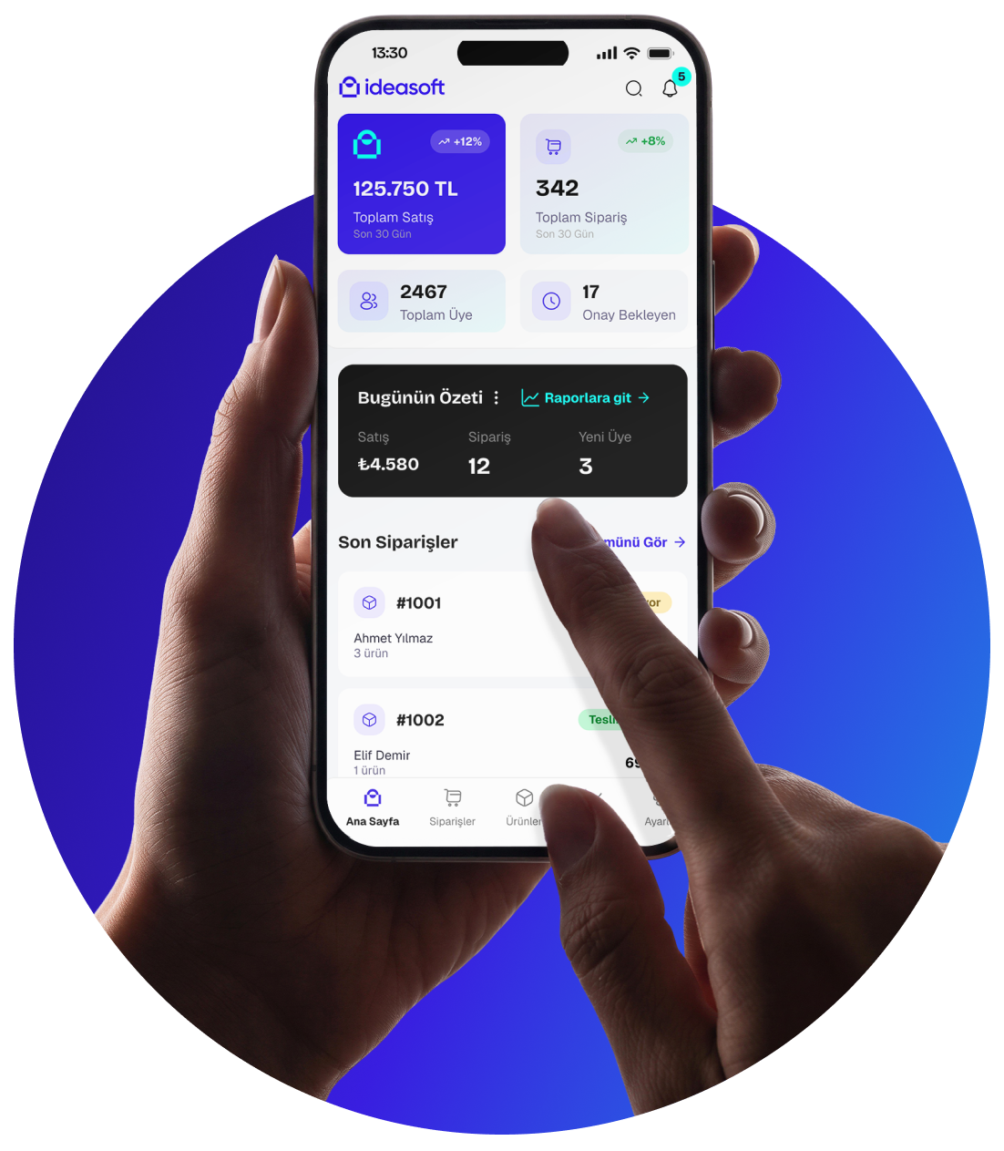 ideasoft Mobil Uygulaması Sipariş Yönetimi ekranı