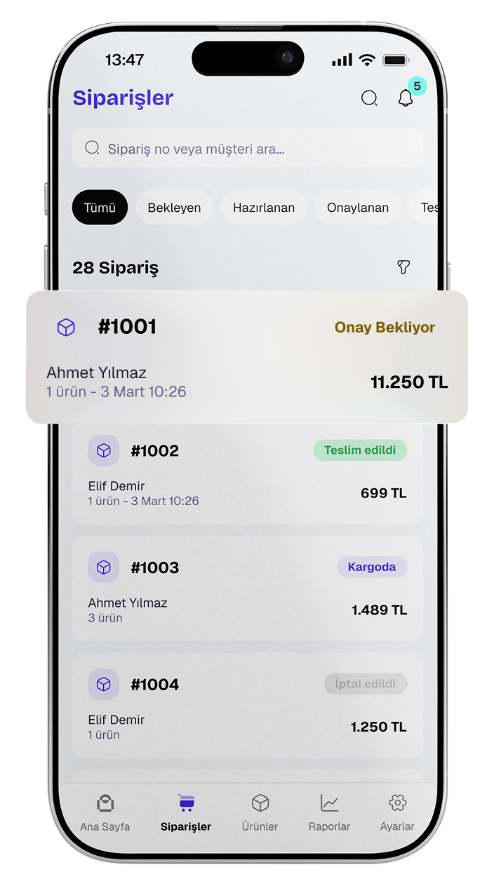 ideasoft Mobil Uygulaması Raporlar ve Analitik ekranı